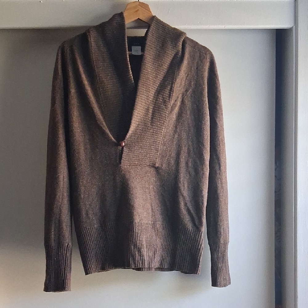 J.Crew Vintage Wool & Cashmere Hooded Shawl Sweater Brown Large
